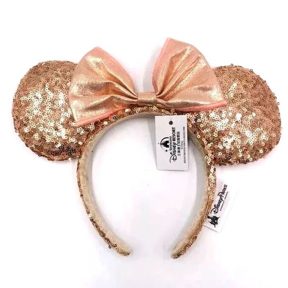 NWT Disney Parks Rose Gold Champagne Minnie Mouse Bow Sequins Ear Headband Ears main image 5